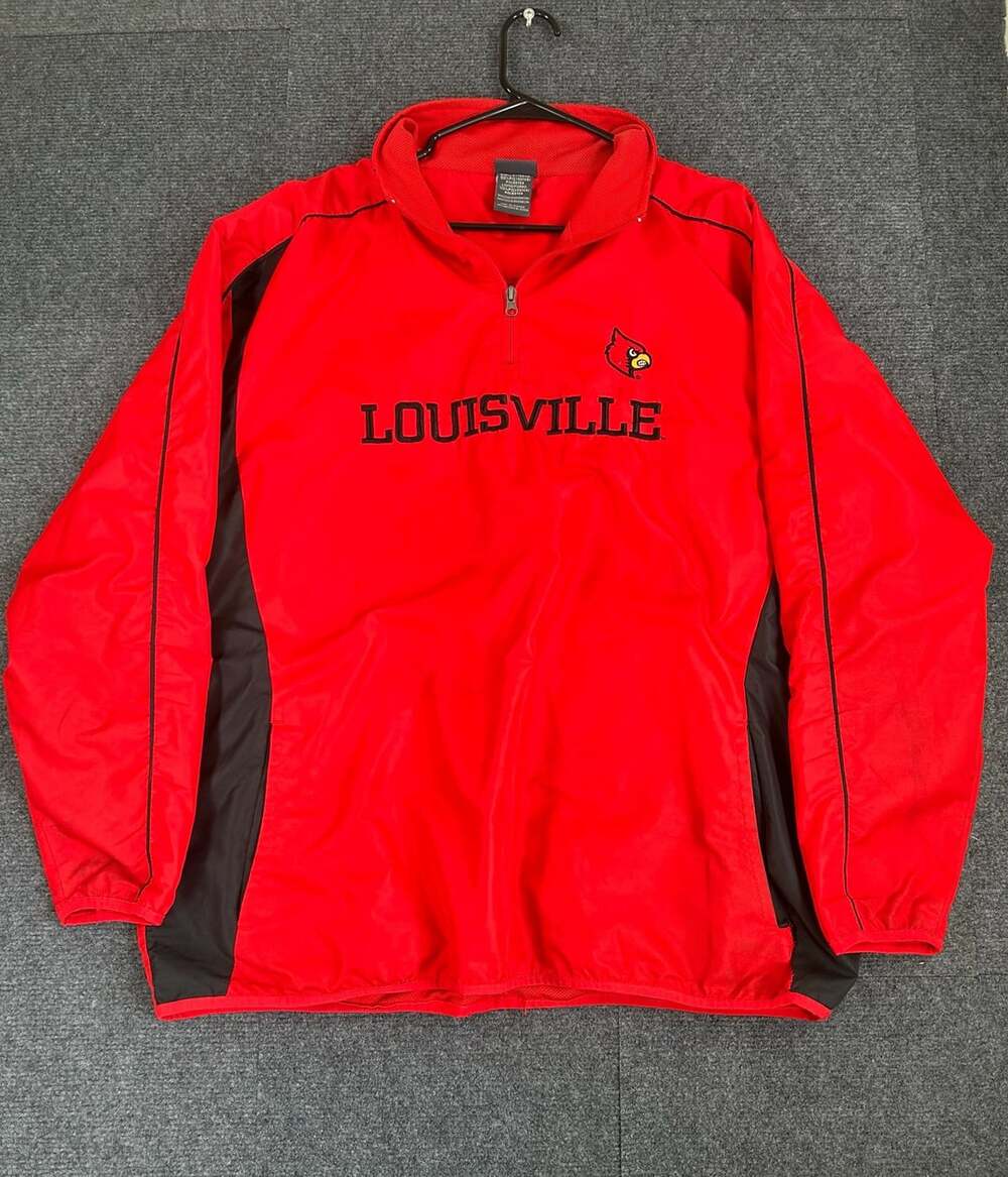 Pro Edge Louisville Cardinals 1/4 Zip Jacket Size L Red Windbreaker